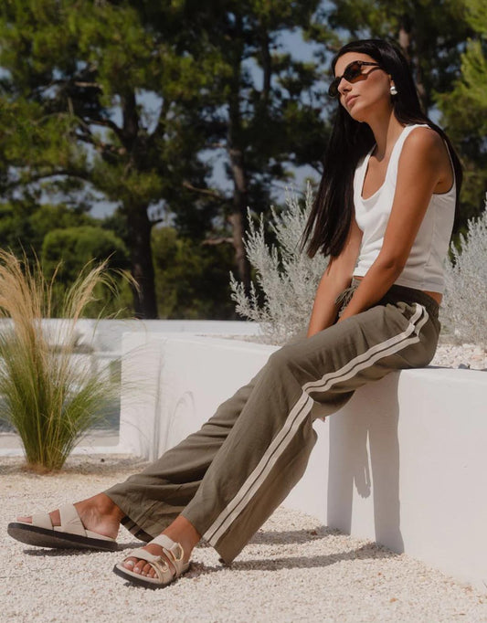 Vibe Jacquard Stripe Wide Leg Pants - (Khaki)