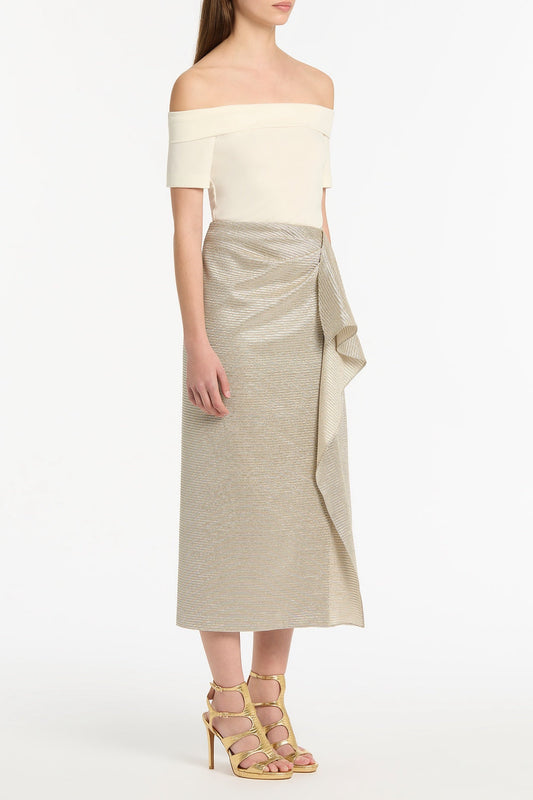 Carla Zampatti Striped Ruffle Front Skirt (Gold)