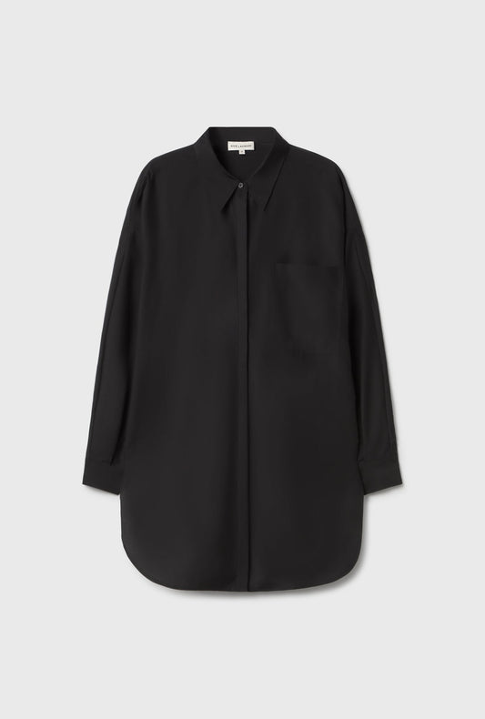 Laundry Cotton Silk Round Shirt (Black)
