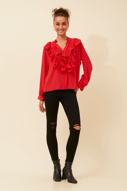 BOTTEGA MODA ROMILIA RUFFLE BLOUSE (Red)