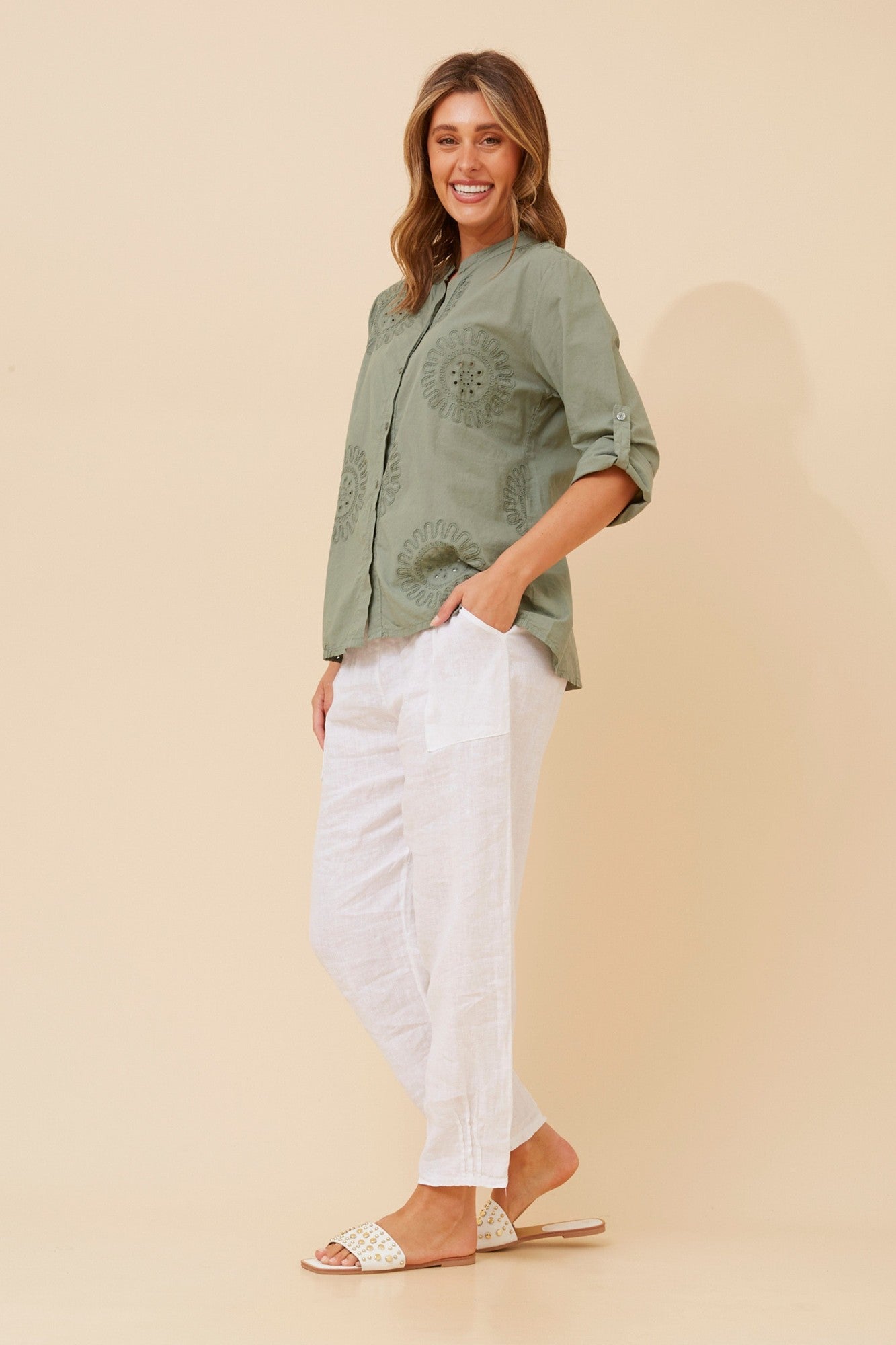 DOLCINA EMBROIDERED SHIRT (Khaki)