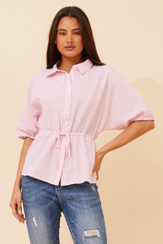 TAZIA STRIPE PRINT SHIRT (Pale Blue)