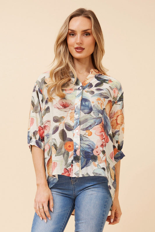 BELINA FLORAL SHIRT (Blue)