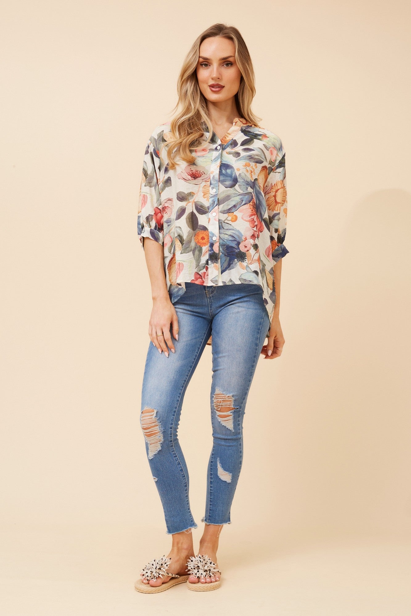 BELINA FLORAL SHIRT (Blue)