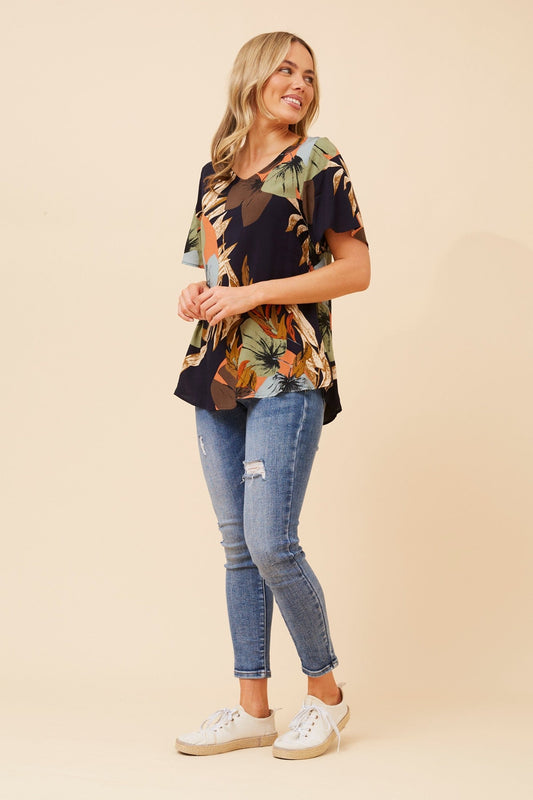 Caroline Morgan Australia SONIA TROPICAL PRINT TOP (Navy)
