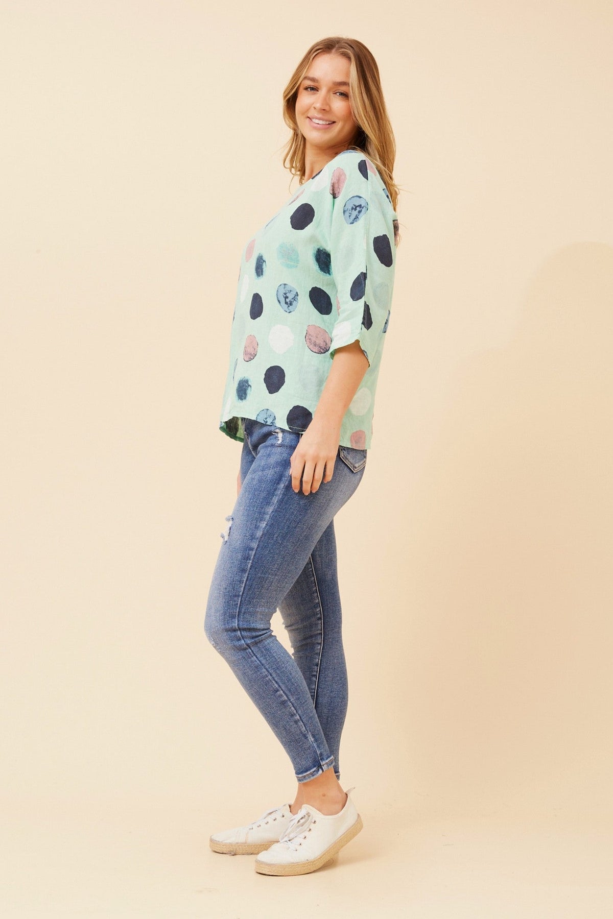 JAMILA BLOT PRINT LINEN TOP (Multi White)