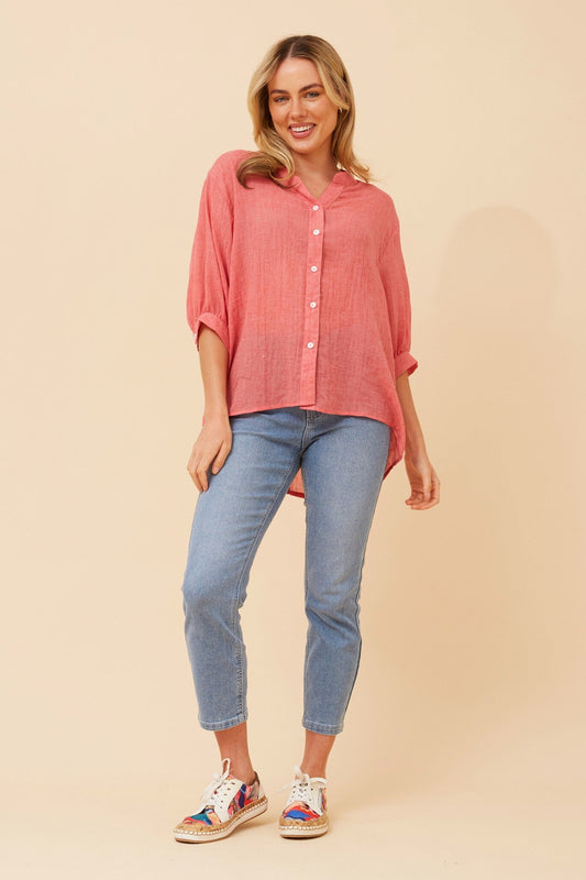 Image of Shirts. Product name - BELINA SOLID SHIRT in Cool Water colour by brand - Caroline Morgan Australia
