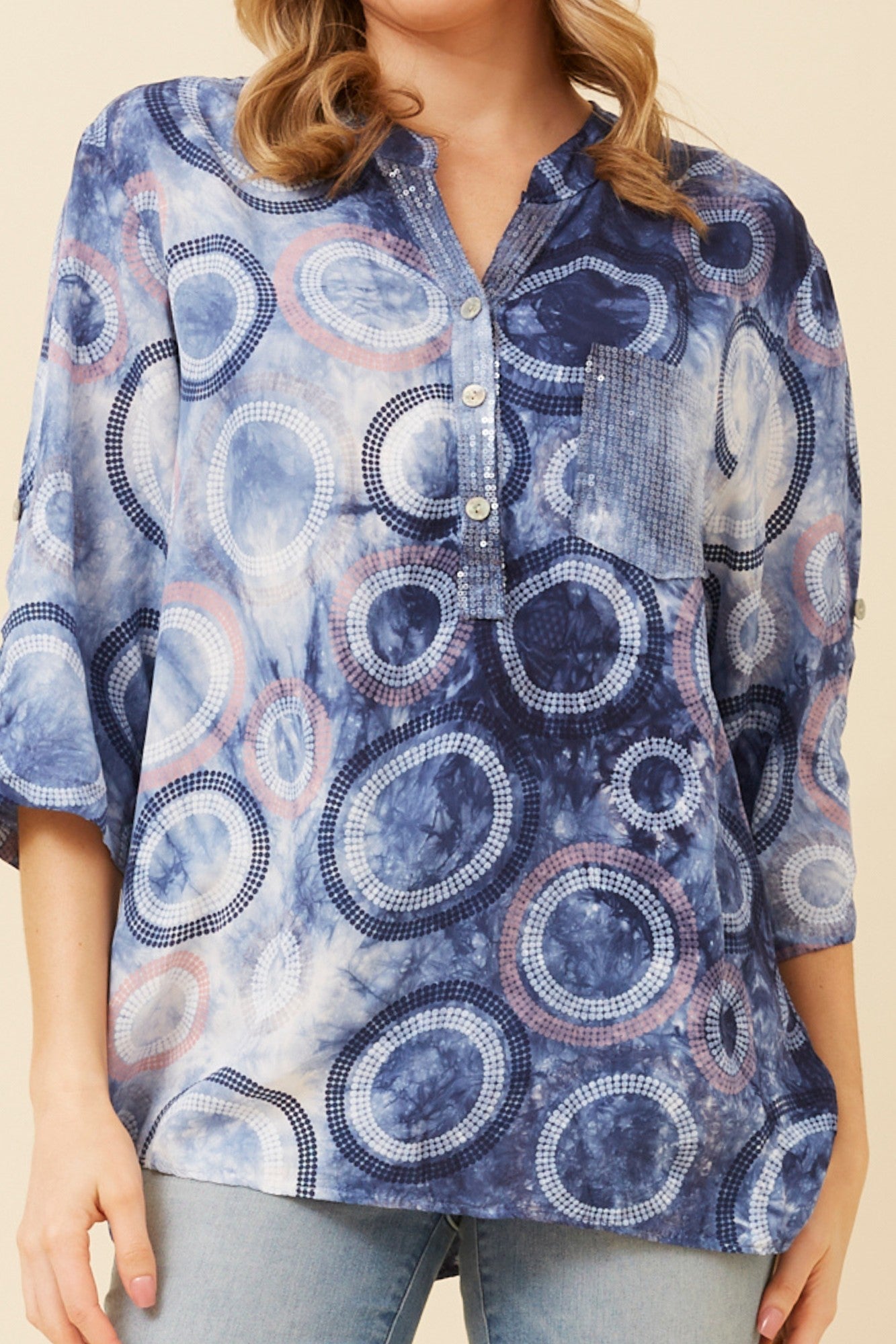 ROSETTA SEQUIN DETAIL TOP (Blue)