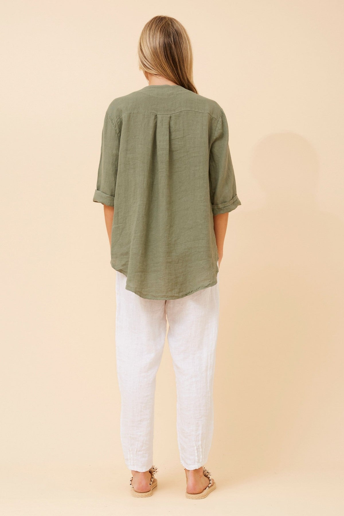 BOTTEGA MODA PALERMO LINEN TOP (Khaki)