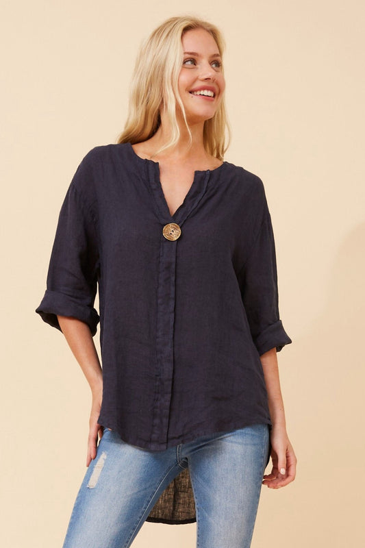BOTTEGA MODA PALERMO LINEN TOP (Navy)