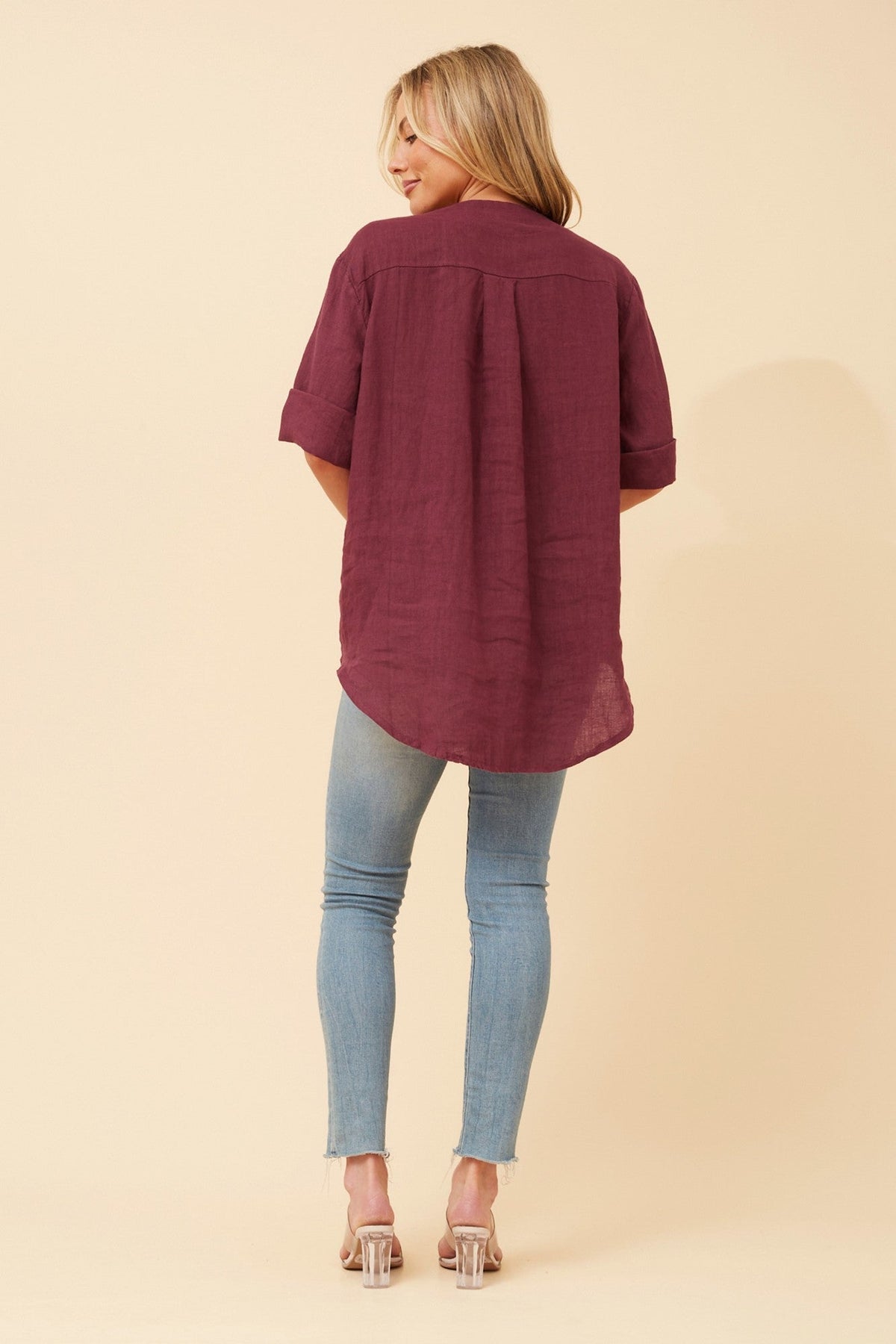 BOTTEGA MODA PALERMO LINEN TOP (Wine)