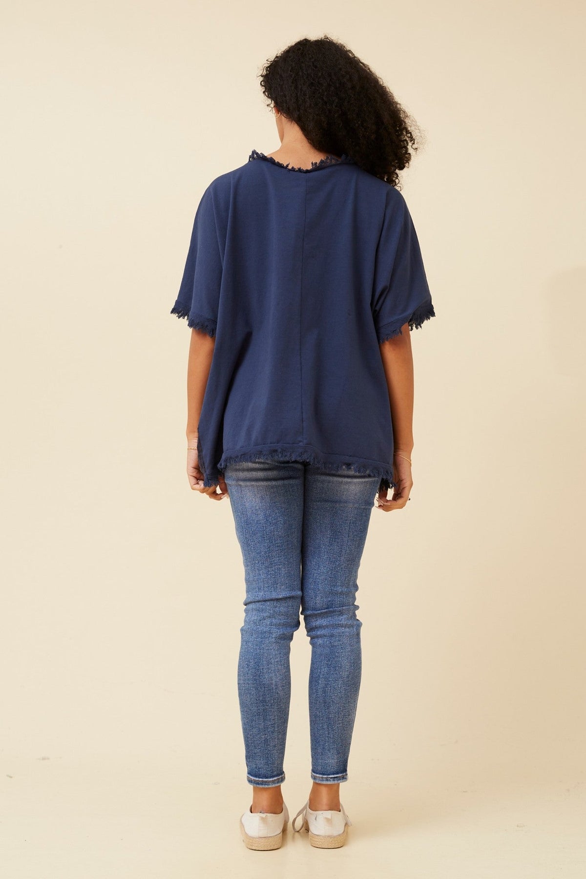 SUNFLOWER PATCHWORK LINEN TOP (Navy)