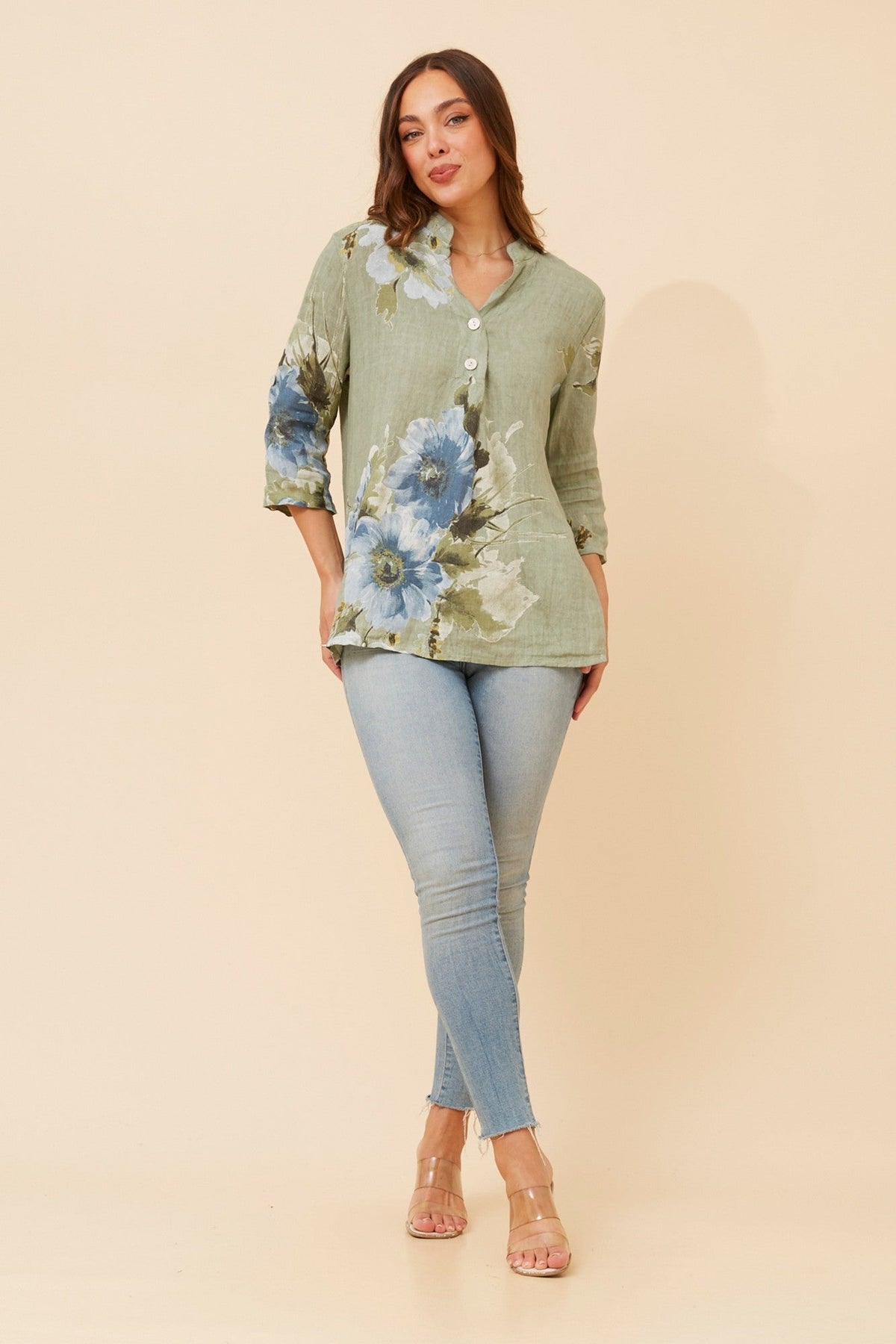 BOTTEGA MODA PATRICIA FLORAL LINEN TOP (Light Pink)