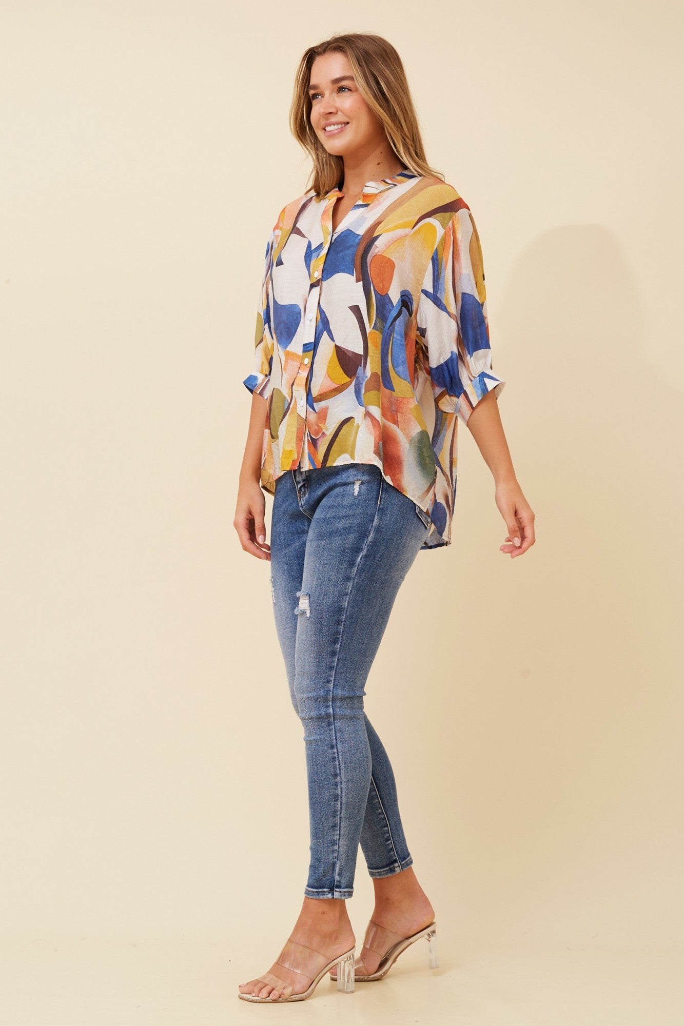 BELINA ABSTRACT PRINT SHIRT (Blue)
