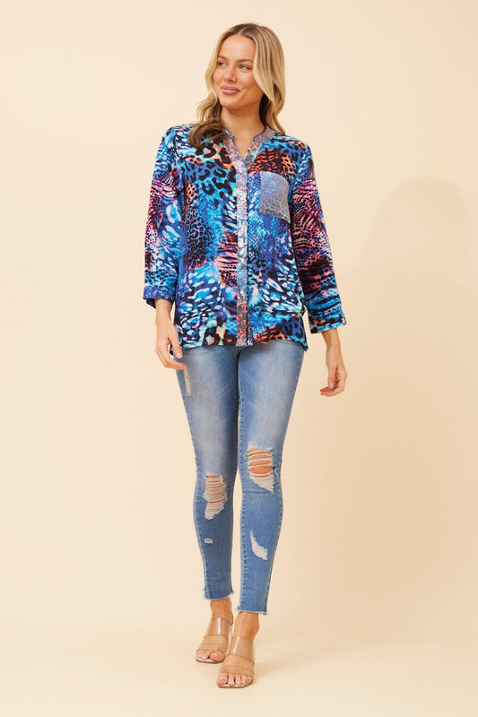 ROJIN ANIMAL PRINT BLOUSE (Multi Blue)
