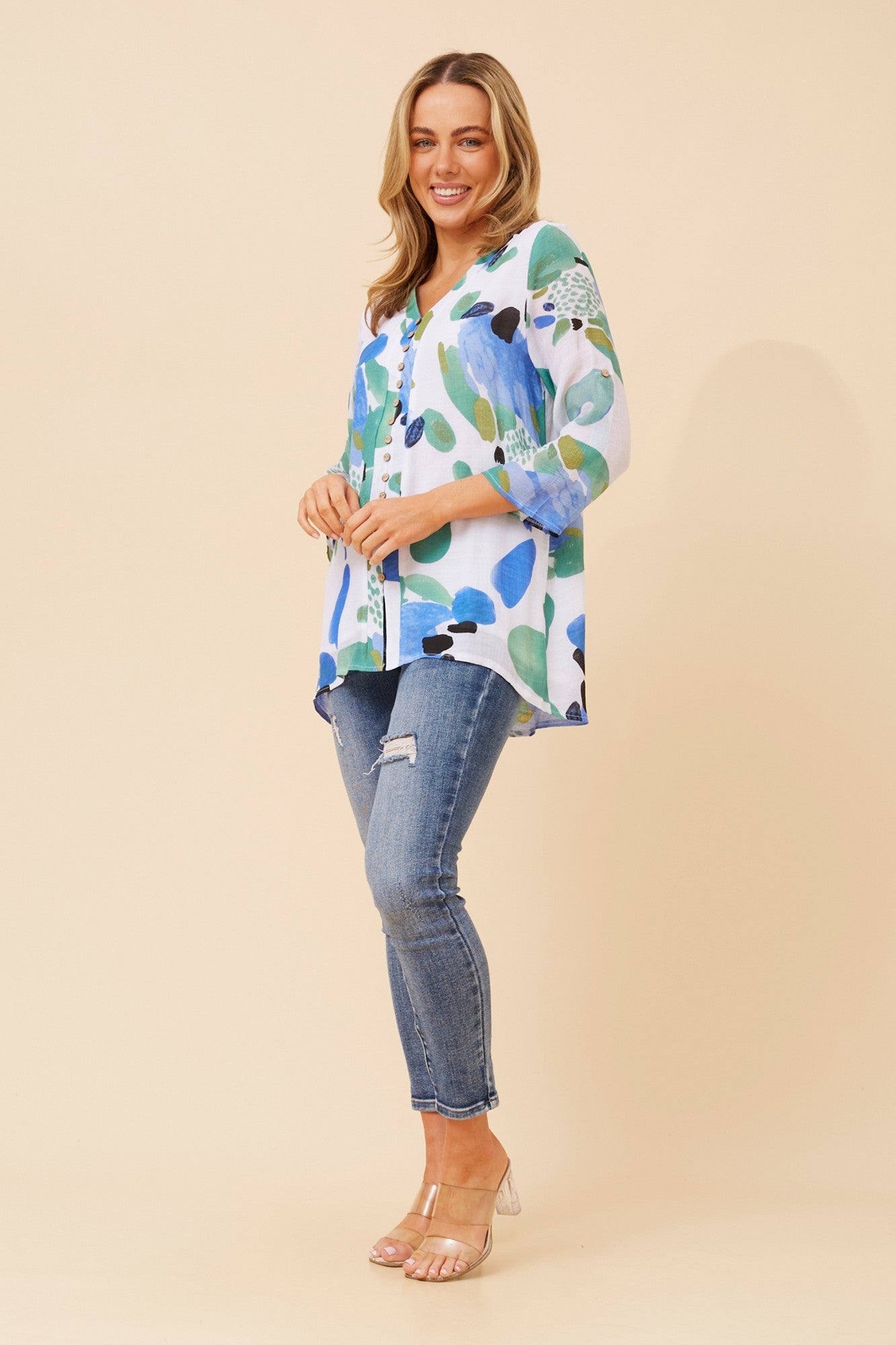 RUBY ABSTRACT PRINT TOP (Multi Blue)