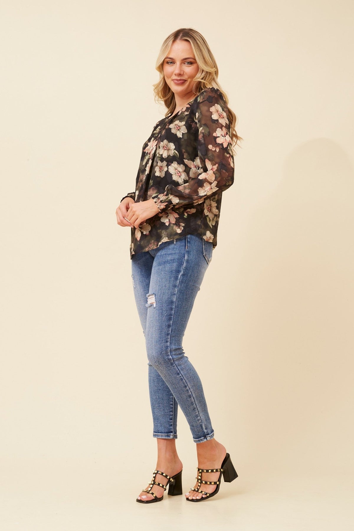 BREE BURNOUT FLORAL BLOUSE (Multi Green)