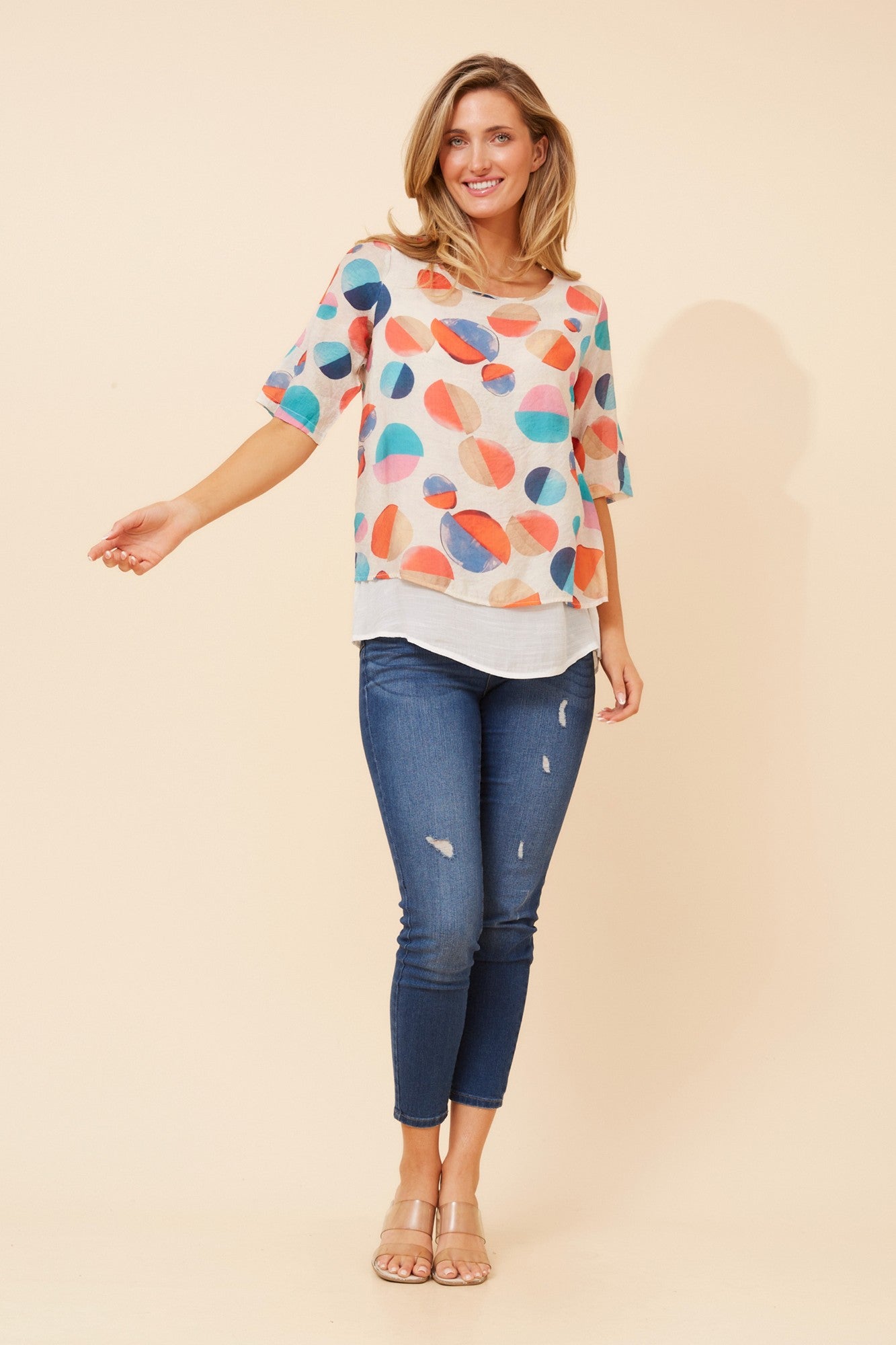 GLORY POLKA DOT PRINT TOP (Multi Orange)