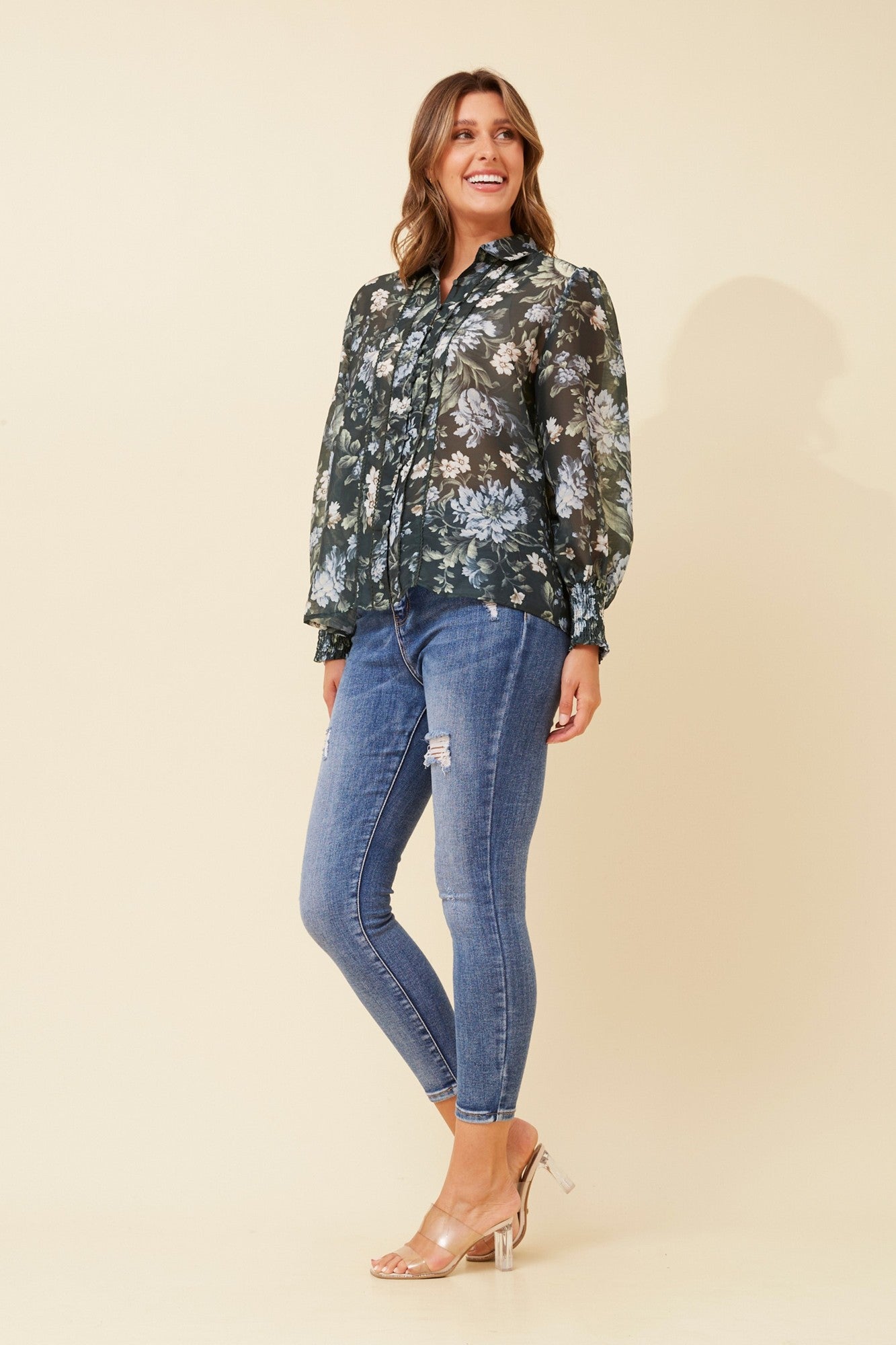 ELKE FLORAL SHIRT (Forest)