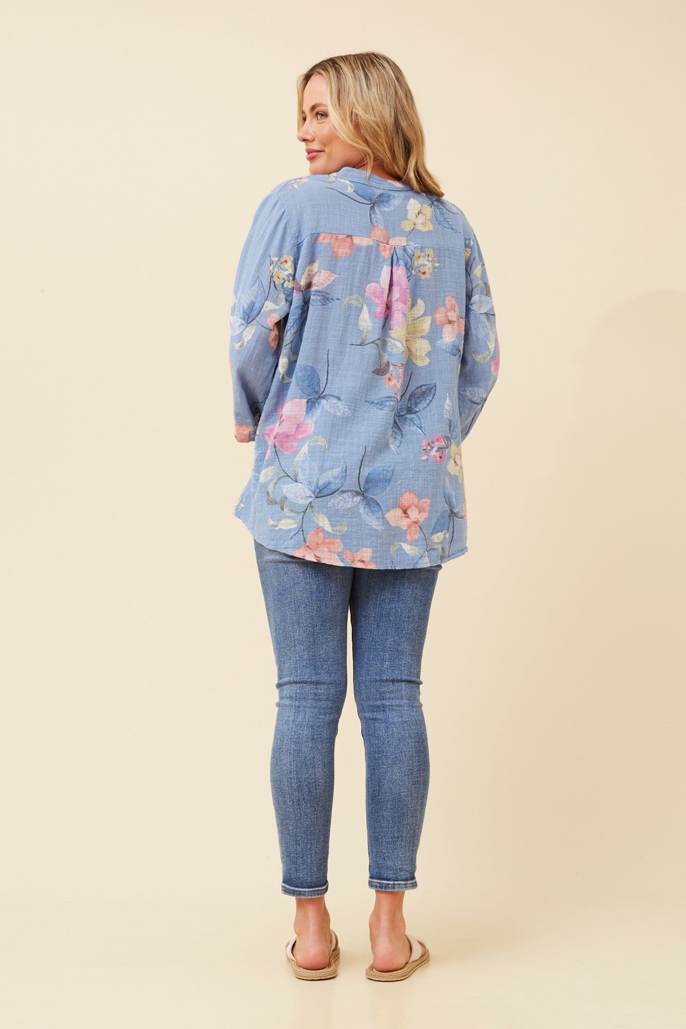 ROSETTA FLORAL TOP (Light Denim)