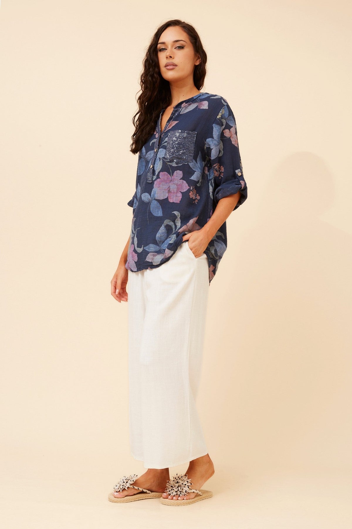 BOTTEGA MODA ROSETTA FLORAL TOP (Navy)