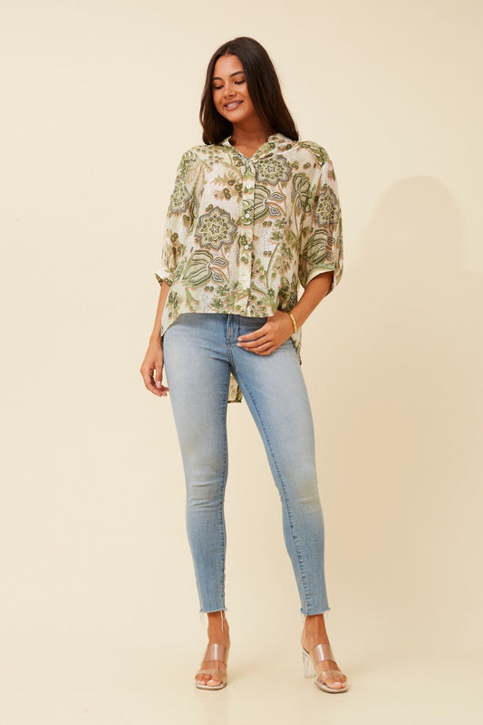 BELINA FLORAL SHIRT (Olive)