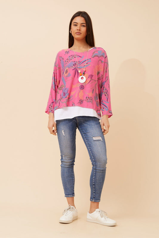 BOTTEGA MODA MELIKA FLORAL TOP (Fuxia)