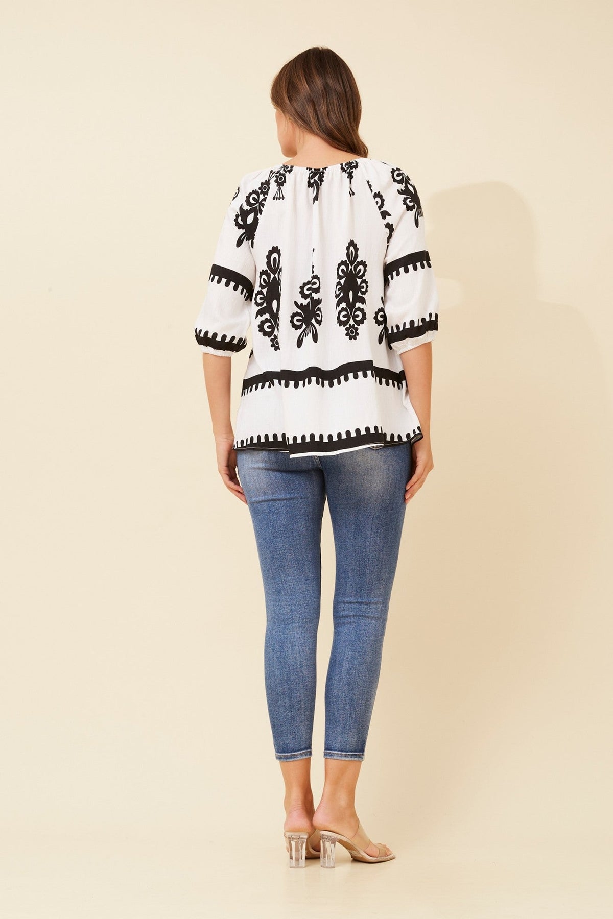 Caroline Morgan Australia ANDREA BORDER PRINT TOP (White)