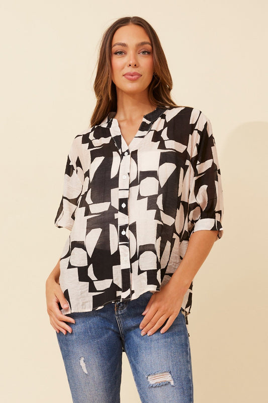 BELINA ABSTRACT PRINT SHIRT (Multi Black)