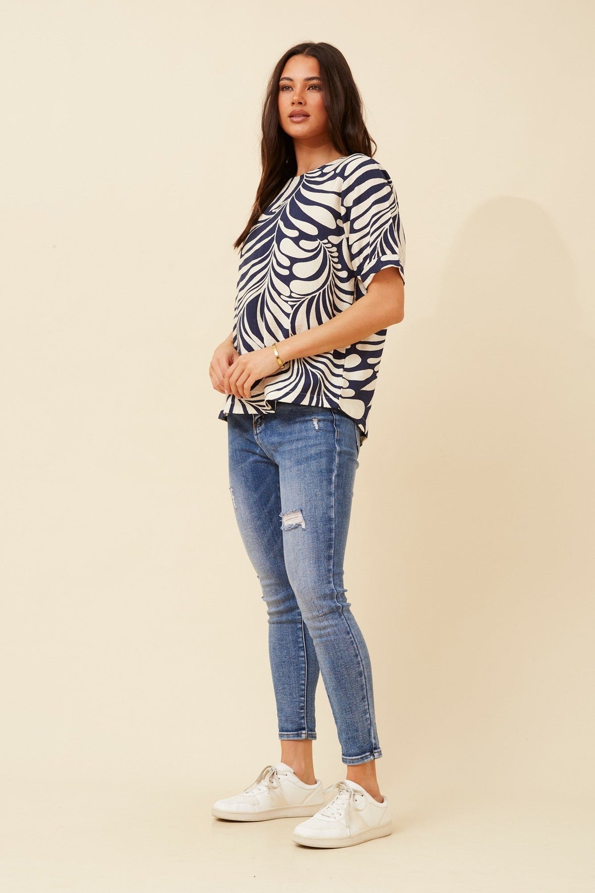 OSMOND ABSTRACT PRINT TOP (Navy)