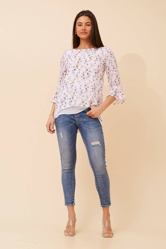 RUMI LEAF PRINT DOUBLE LAYER TOP (Pink)