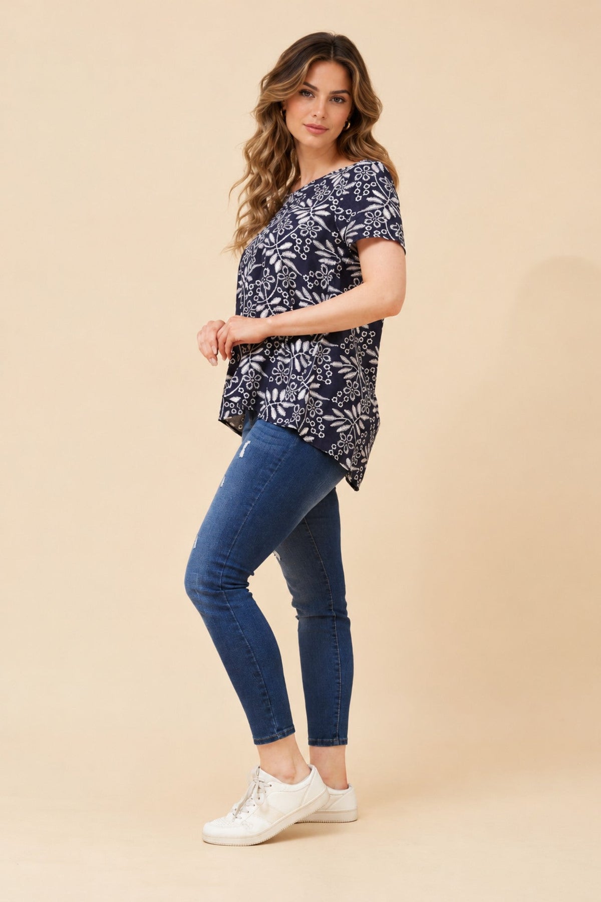 Caroline Morgan Australia MALISSA ABSTRACT PRINT TOP (Navy)
