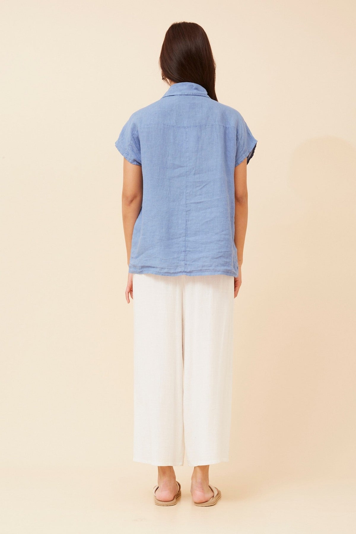 BOTTEGA MODA MELE SOLID LINEN SHIRT (Denim)