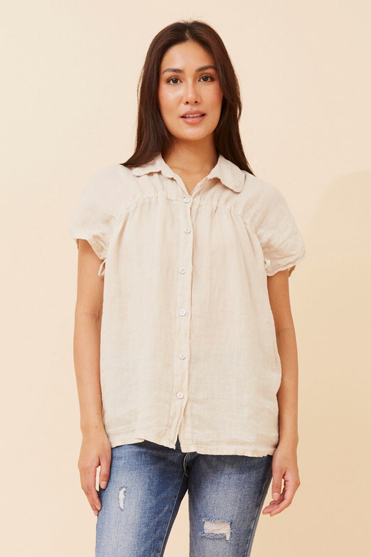 MELE SOLID LINEN SHIRT (Khaki)