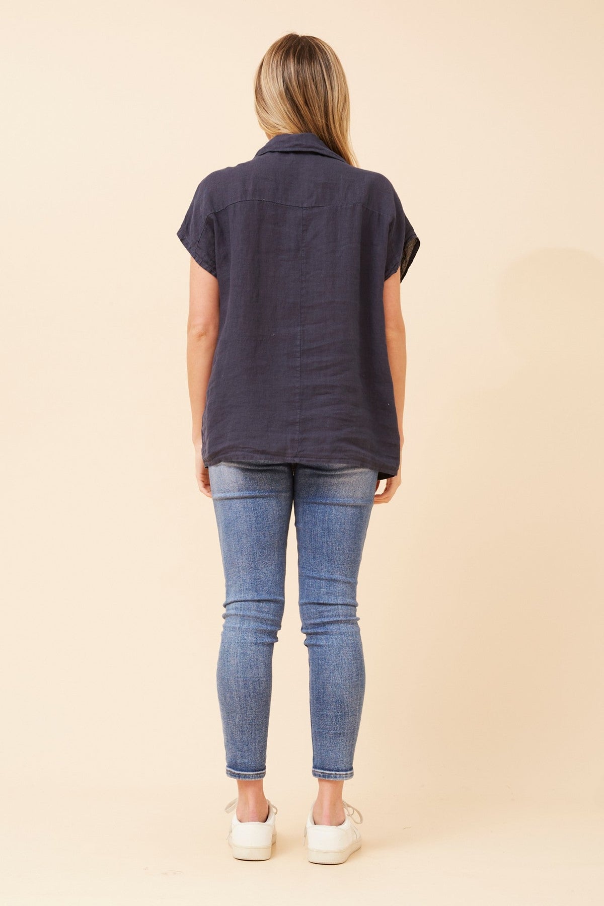 BOTTEGA MODA MELE SOLID LINEN SHIRT (Navy)