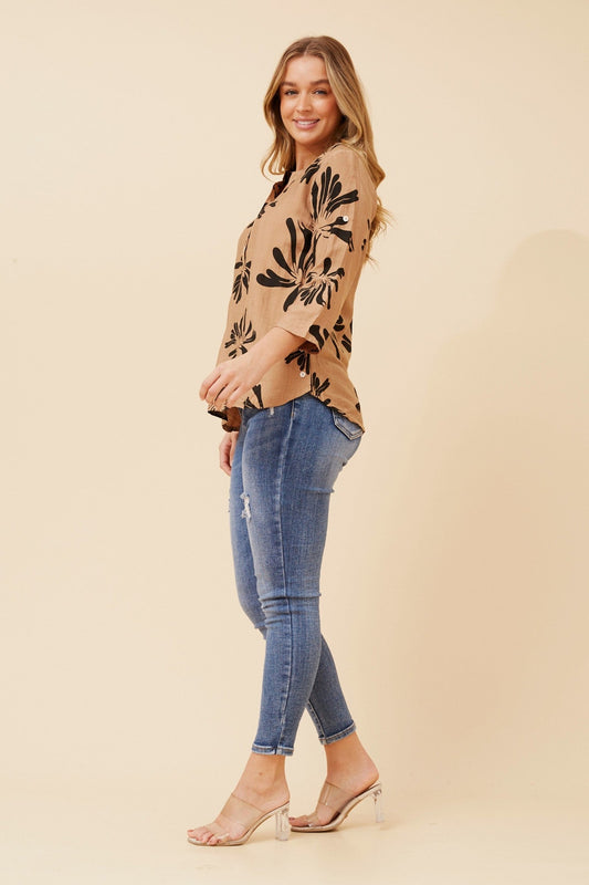 SHILPI ABSTRACT PRINT BLOUSE (Toffee)