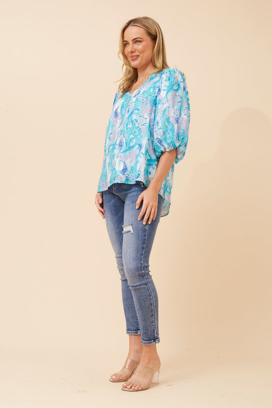 FRANKLYN ABSTRACT PRINT BLOUSE (Blue)