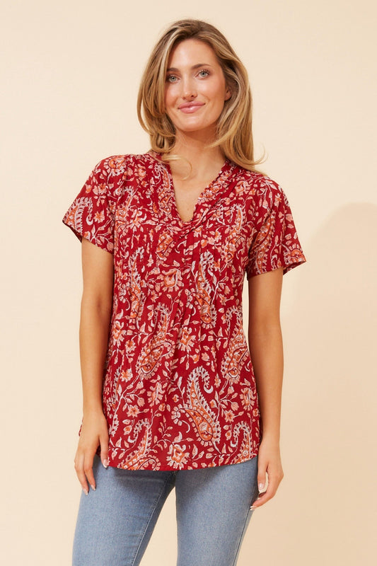 GIORGIANA PAISLEY PRINT TOP (Red)