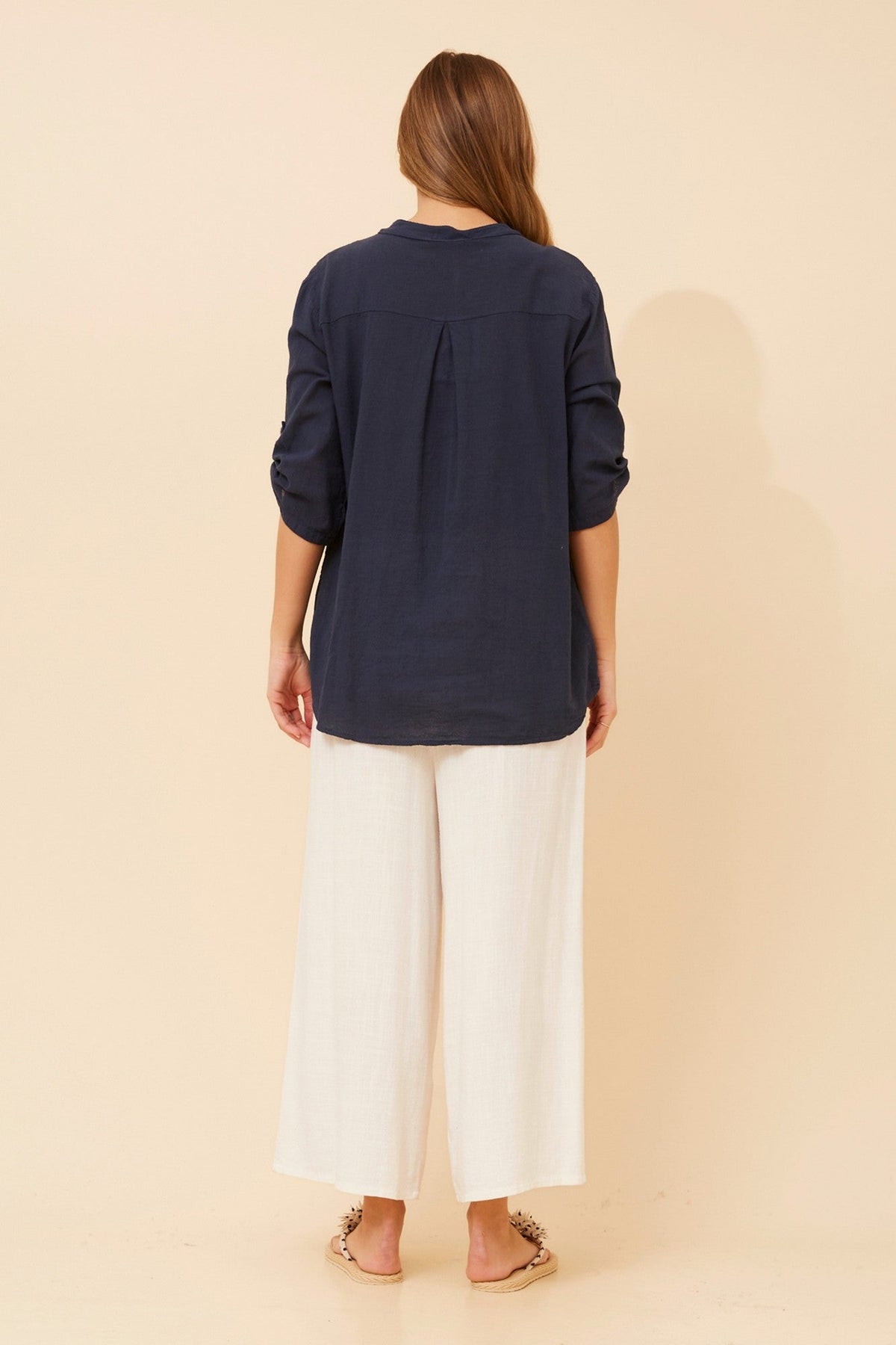 BOTTEGA MODA ROSETTI FLORAL EMBROIDERED TOP (Navy)