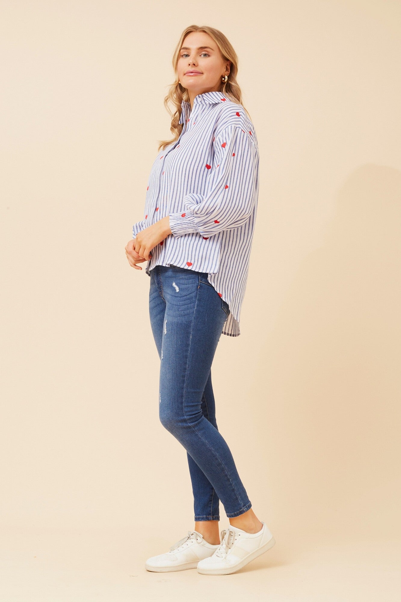 ALESSA STRIPE PRINT SHIRT (Blue)