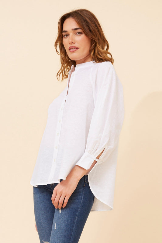 Caroline Morgan Australia GAYEL SOLID LINEN BLEND BLOUSE (White)