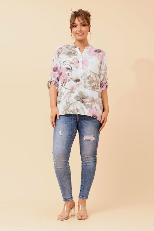 BOTTEGA MODA ROSETTA FLORAL PRINT TOP (White)
