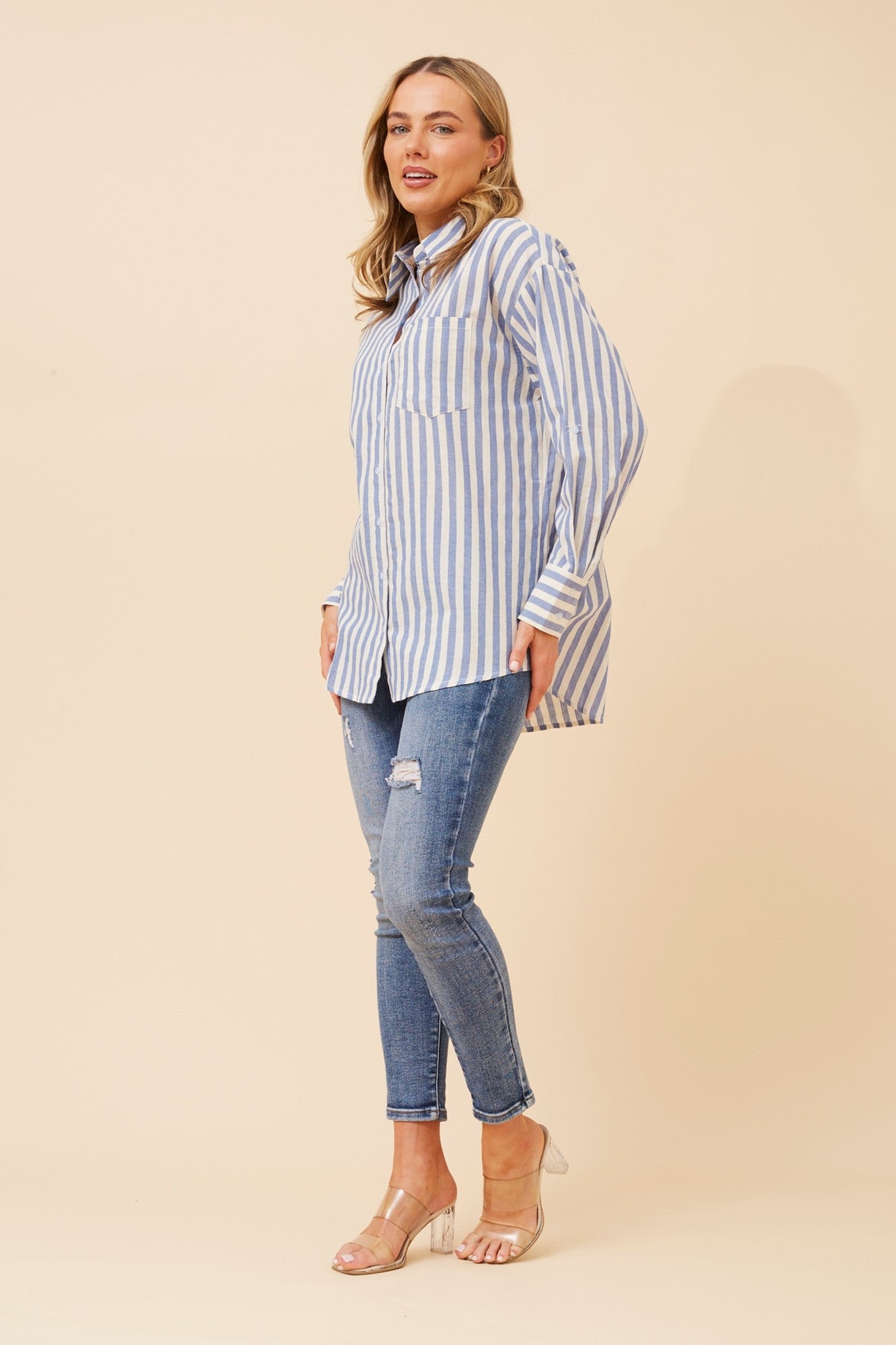 LAURETTA STRIPE PRINT SHIRT (Blue Jean)