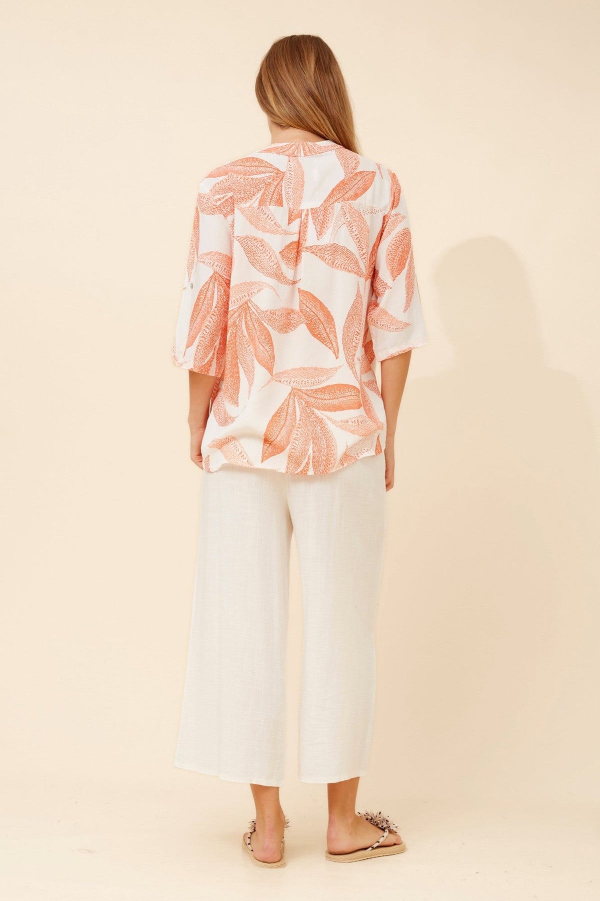 BOTTEGA MODA ROSETTA LEAF PRINT TOP (Coral)