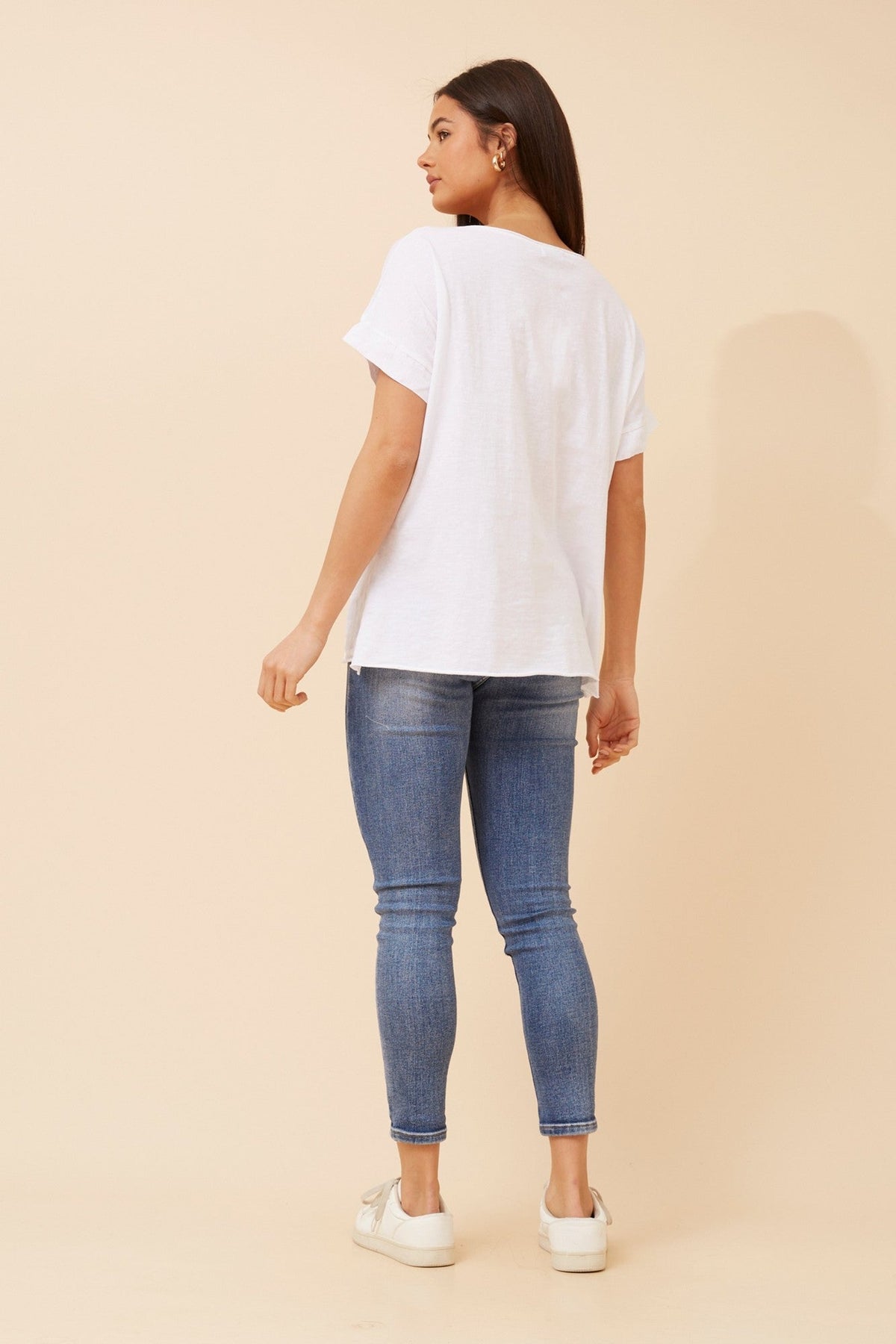 BOTTEGA MODA PALIMA FOIL PRINT LINEN TOP (White)
