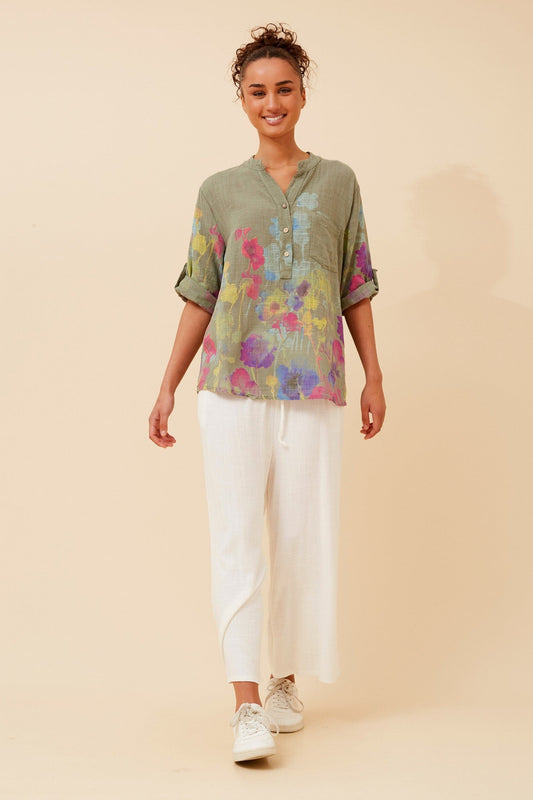 BOTTEGA MODA ROSETTA FLORAL TOP (Khaki)