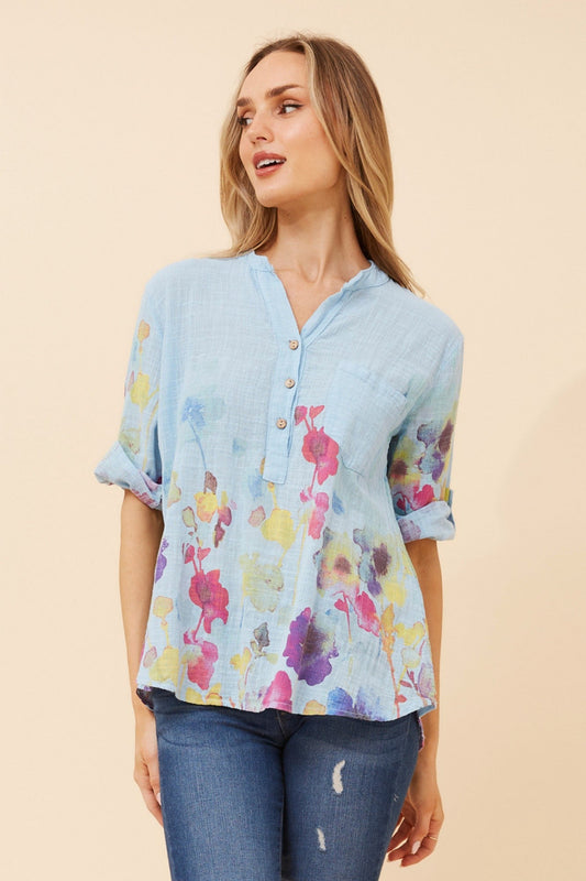 BOTTEGA MODA ROSETTA FLORAL TOP (Skylight)