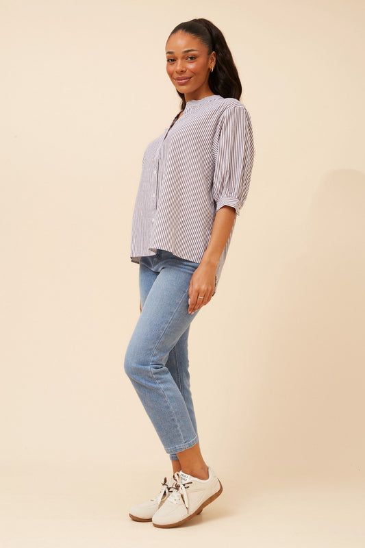 BELINA STRIPE PRINT SHIRT (Chocolate)