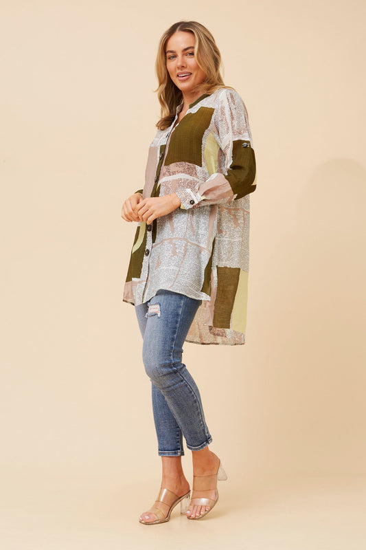 PATIA NEWSPAPER PRINT TUNIC (Olive)
