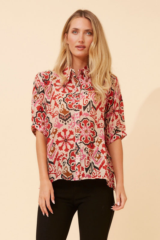 LILIAS ABSTRACT PRINT BLOUSE (Multi Red)
